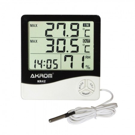 KR42 - Termo-Higrômetro Digital com Sensor Externo e Relógio (-50 a 70°C) com certificado - Imagem 3